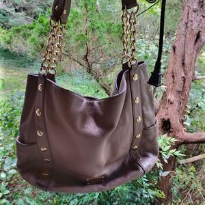 Michael Kors Brown Leather Shoulder Bag with Gold Accents